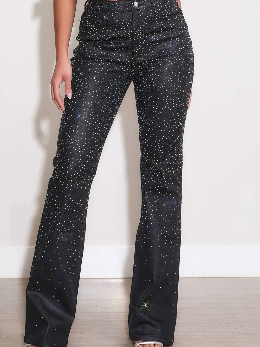 Black Rhinestone Boot Cut Jeans - Women